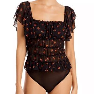 Free People Intimately Julie Ruched square neck bodysuit size small.